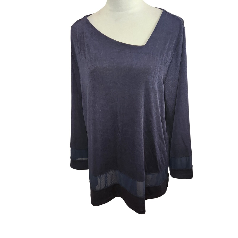 Chico's Travelers 3 Asymmetrical Blue Tunic Top India Ink Womens XL Slinky NWT